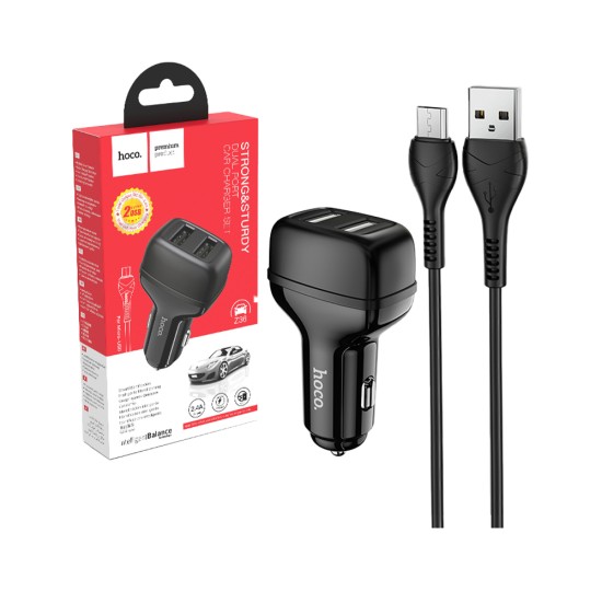 Hoco Car Charger Z36 Leader Dual Port Set With Micro Cable 1m Black